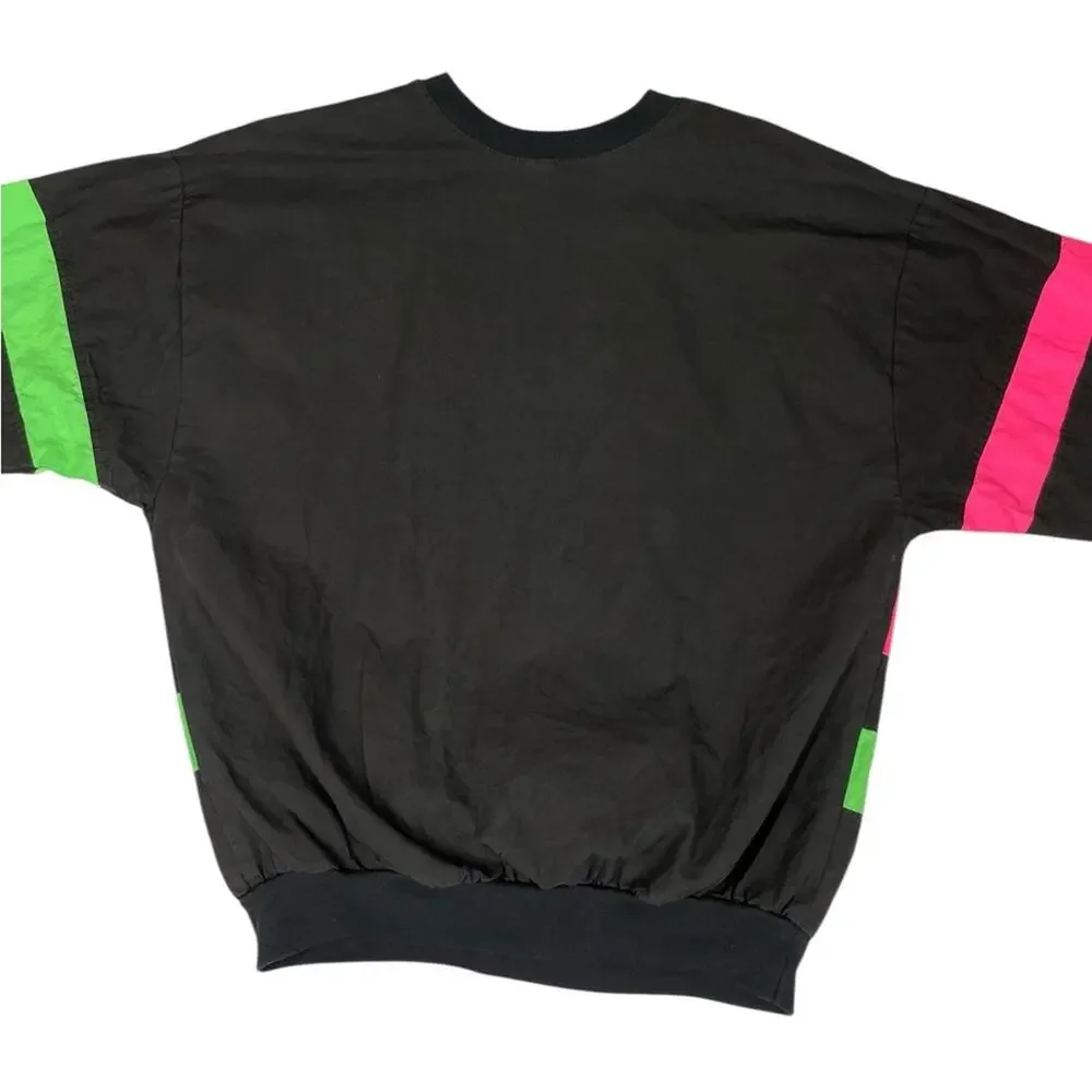 Vintage Men's Black retro AMA racing windbreaker with Pink Green neon Stripes